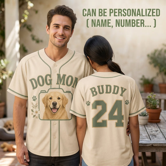 Personalized Dog Mom Baseball Jersey with Custom Pet Photo - Custom Name & Number Athletic Jersey for Dog Lovers