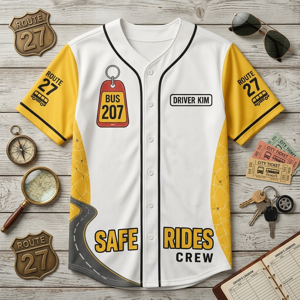 Personalized Bus Driver Baseball Jersey - Custom Name & Number Safe Rides Crew Uniform
