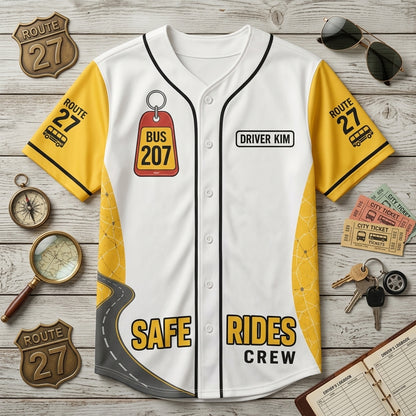 Personalized Bus Driver Baseball Jersey - Custom Name & Number Safe Rides Crew Uniform