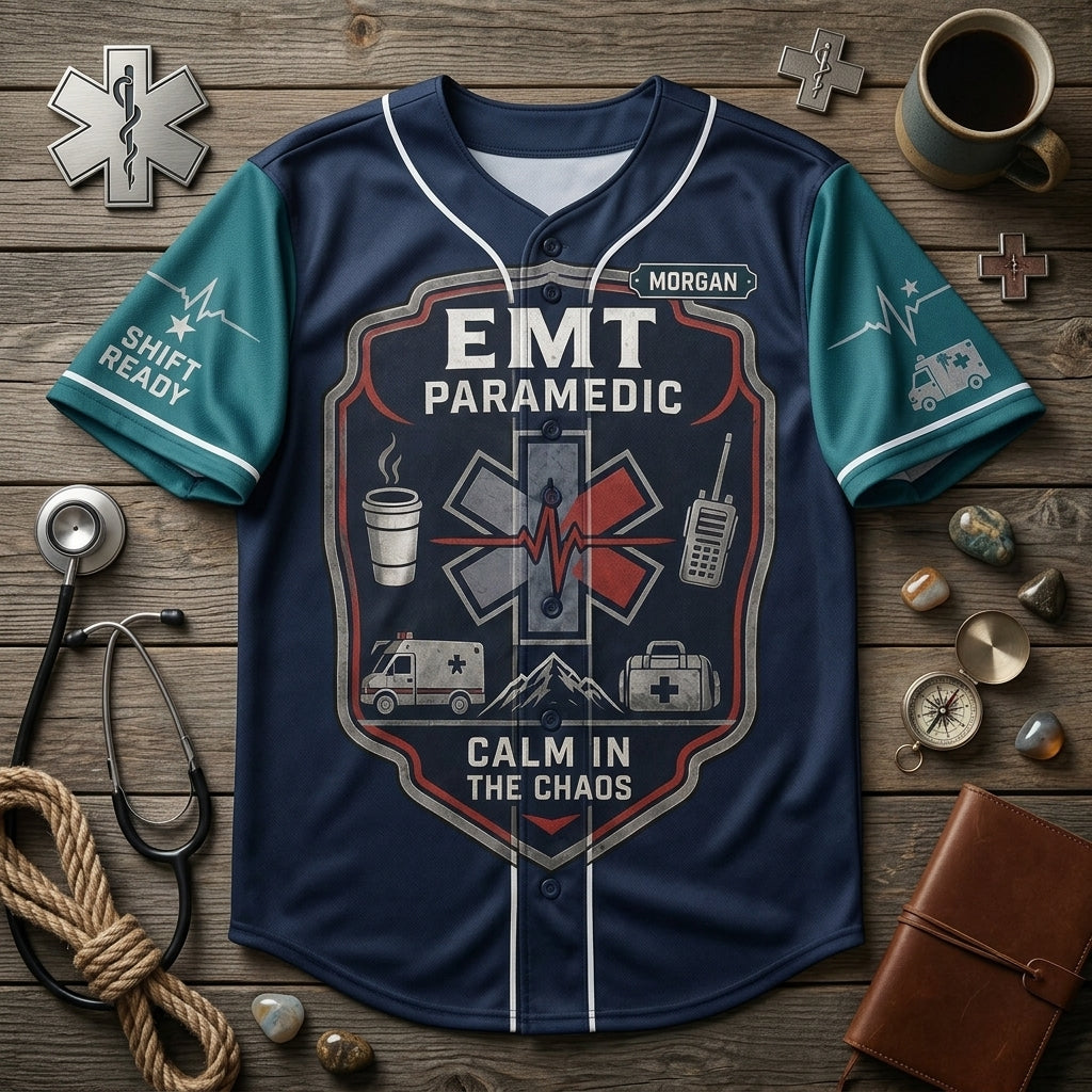 Personalized EMT Paramedic Baseball Jersey - Custom Name Emergency Medical Crew Gift for First Responders