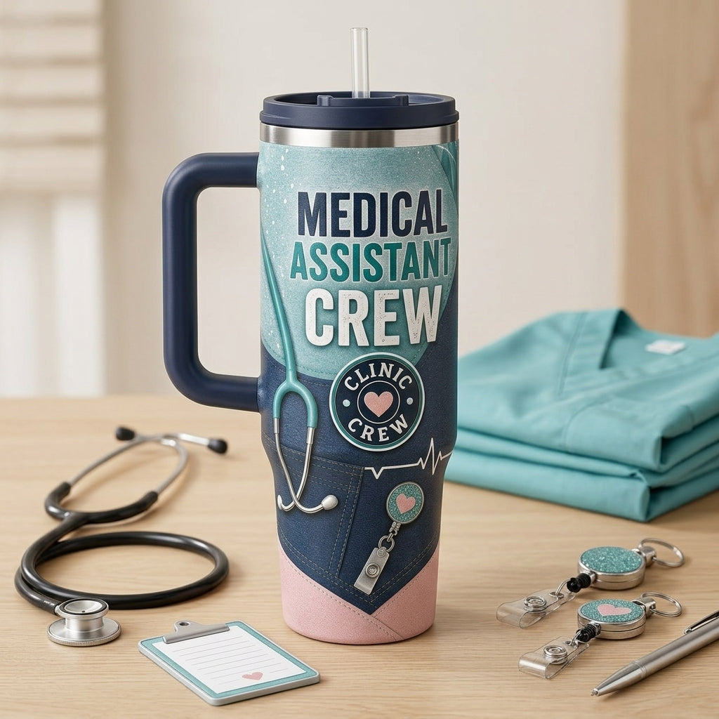 Personalized Medical Assistant Crew 40oz Tumbler with Handle - Custom Name Clinic Staff Gift - 40oz tumbler mockup 3