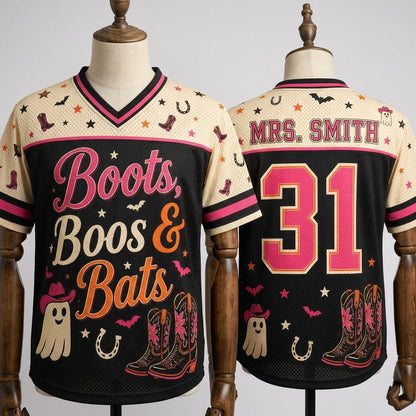 Personalized Boots Boos & Bats Halloween Football Jersey - Custom Name & Number Cowgirl Ghost Western Shirt