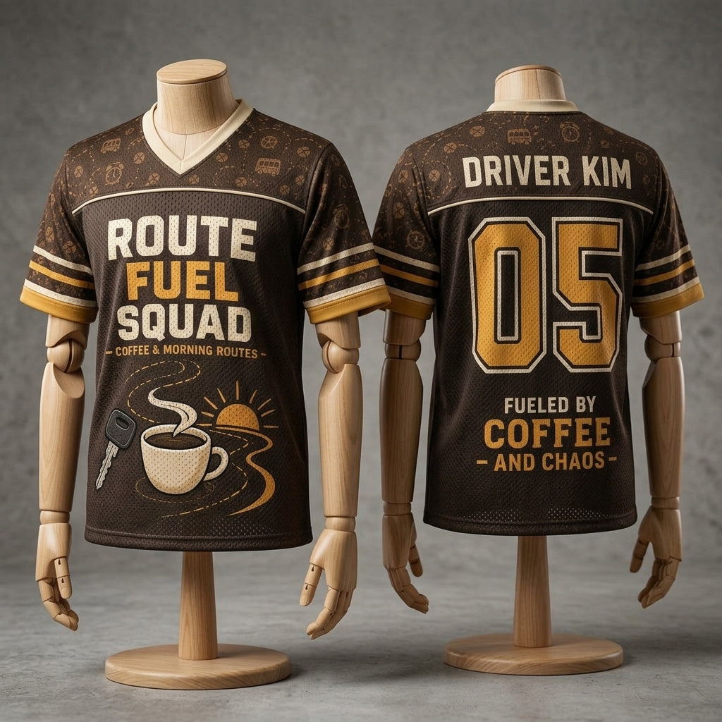 Personalized Route Fuel Squad Football Jersey - Custom Name and Number Coffee Lover Jersey for Drivers