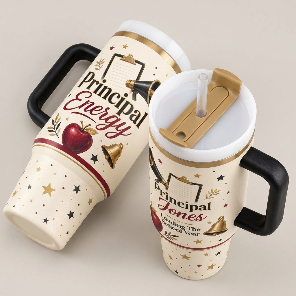 Personalized Principal Energy 40oz Tumbler with Handle - Custom Name School Principal Appreciation Gift
