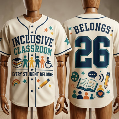 Personalized Inclusive Classroom Baseball Jersey - Custom Teacher Gift Every Student Belongs Design