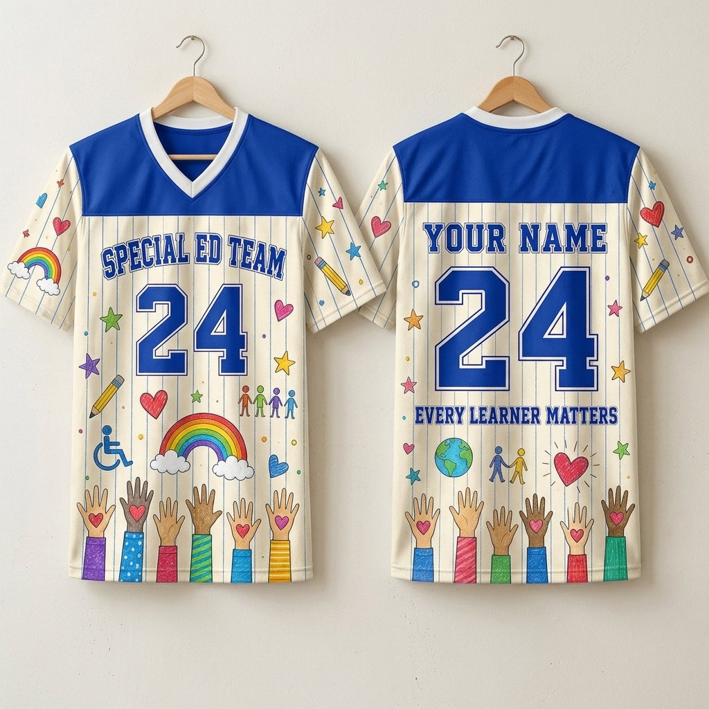 Personalized Special Ed Team Mesh Football Jersey - Custom Name & Number Teacher Gift - Every Learner Matters