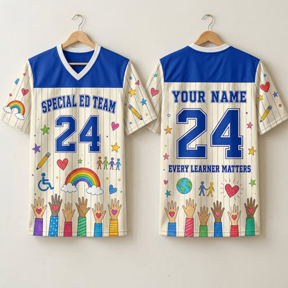 Personalized Special Ed Team Mesh Football Jersey - Custom Name & Number Teacher Gift - Every Learner Matters