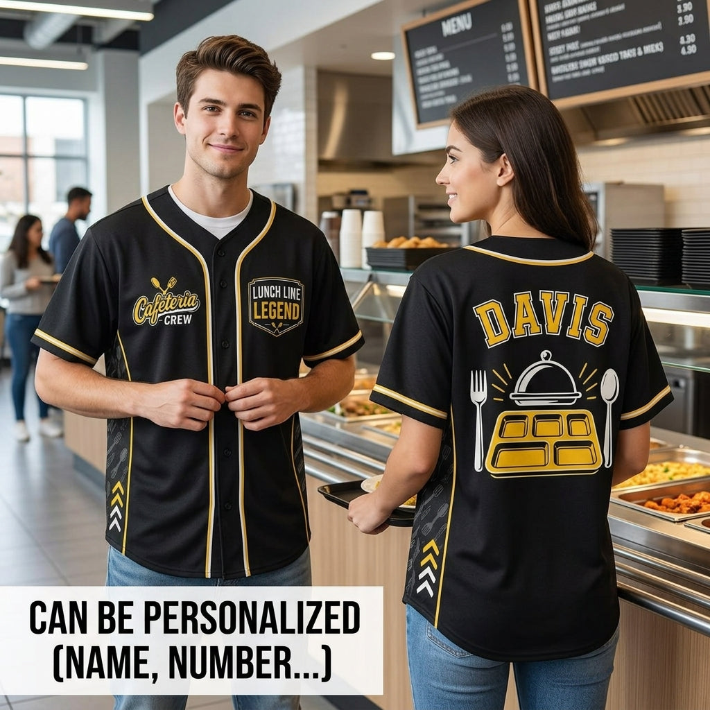 Personalized Cafeteria Crew Baseball Jersey - Custom Name Lunch Line Legend Staff Shirt