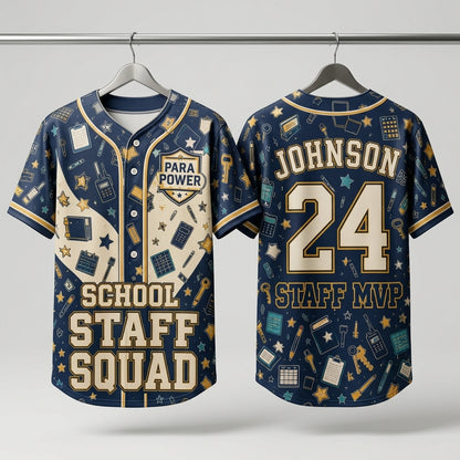 Personalized School Staff Squad Baseball Jersey - Custom Para Power Paraprofessional Gift with Name and Number