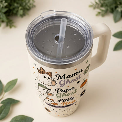 Personalized Family Boo Crew 40oz Tumbler with Handle - Custom Name Halloween Ghost Mama Papa Little Boo Cup