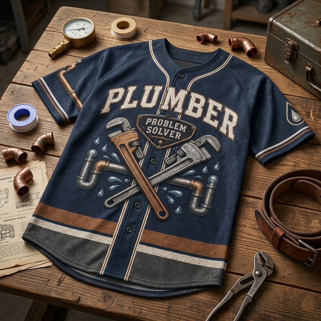 Personalized Plumber Baseball Jersey - Funny Problem Solver Fixing What Everyone Else Broke Custom Name Trade Shirt