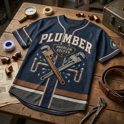 Personalized Plumber Baseball Jersey - Funny Problem Solver Fixing What Everyone Else Broke Custom Name Trade Shirt
