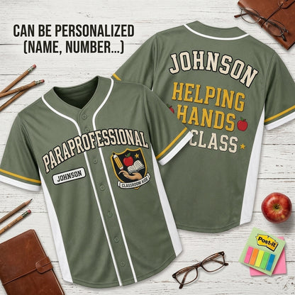 Personalized Paraprofessional Baseball Jersey - Custom Name Classroom Aide Sporty Education Gift