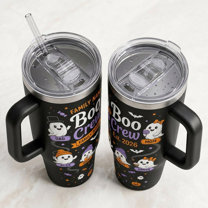 Personalized Boo Crew Halloween Ghost 40oz Tumbler with Handle - Custom Family Name & Member Gift