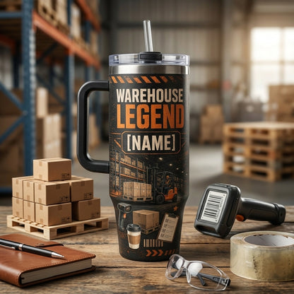 Personalized Warehouse Legend 40oz Tumbler with Handle - Custom Name Gift for Forklift Operator - 40oz tumbler mockup 3