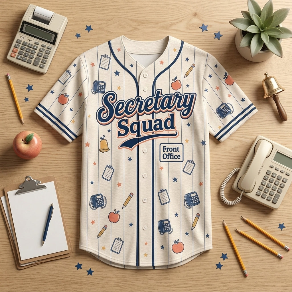 Personalized Secretary Squad Baseball Jersey - Custom Name & Number Front Office School Staff Shirt