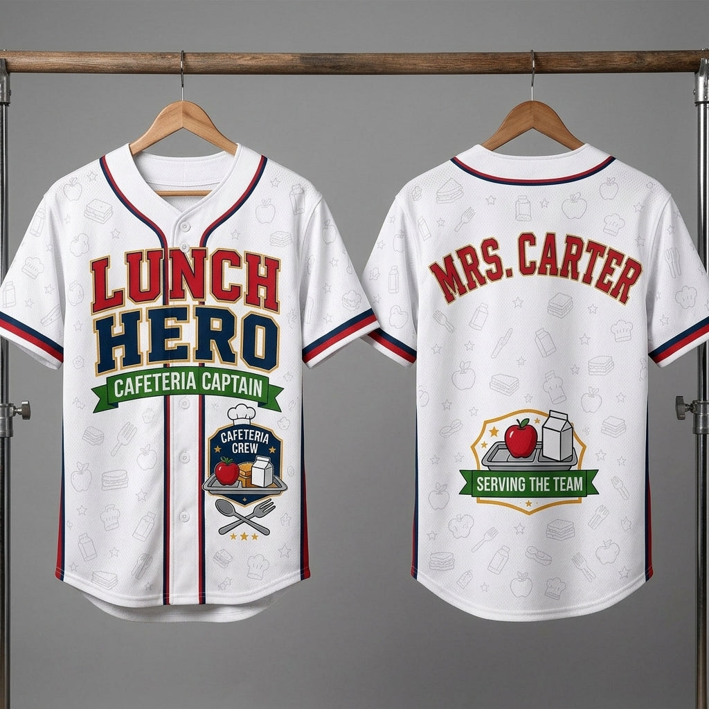 Personalized Lunch Hero Baseball Jersey - Custom Cafeteria Captain Uniform for School Staff Gift product view 3