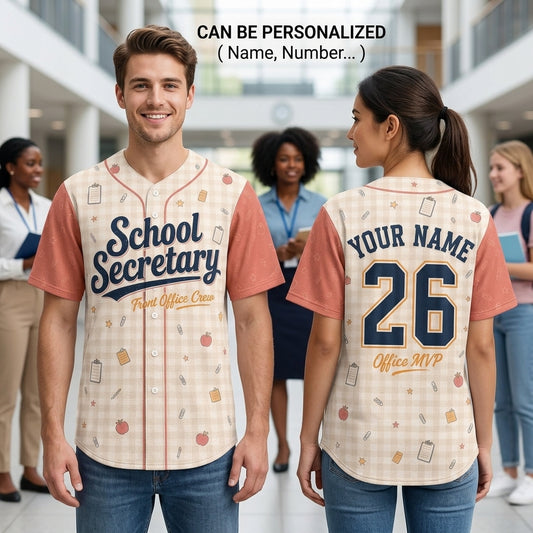 Personalized School Secretary Baseball Jersey - Custom Name Front Office Crew MVP Shirt
