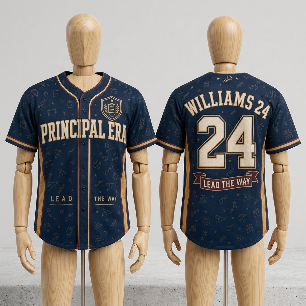 Personalized Principal Era Baseball Jersey - Custom Name & Number School Leadership Navy Athletic Shirt