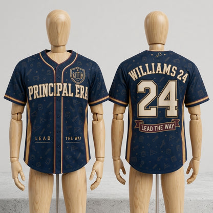Personalized Principal Era Baseball Jersey - Custom Name & Number School Leadership Navy Athletic Shirt