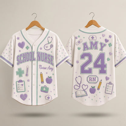 Personalized School Nurse Baseball Jersey - Custom Name & Number RN Gift