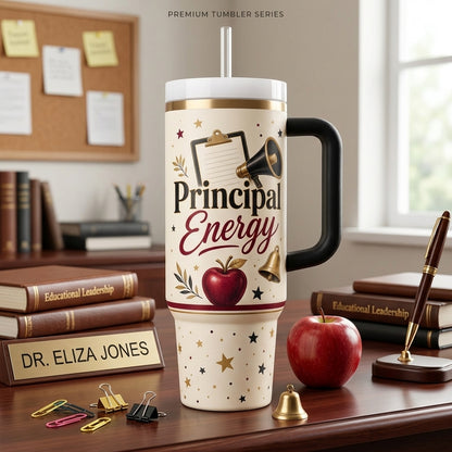 Personalized Principal Energy 40oz Tumbler with Handle - Custom Name School Principal Appreciation Gift
