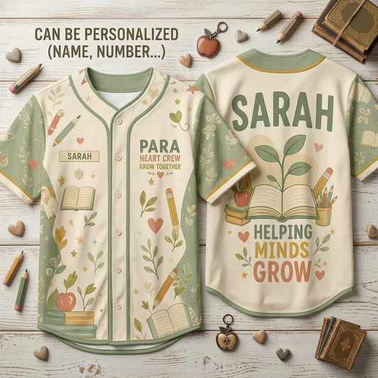 Personalized Para Heart Crew Baseball Jersey - Custom Name Teacher Shirt - Helping Minds Grow Education Apparel