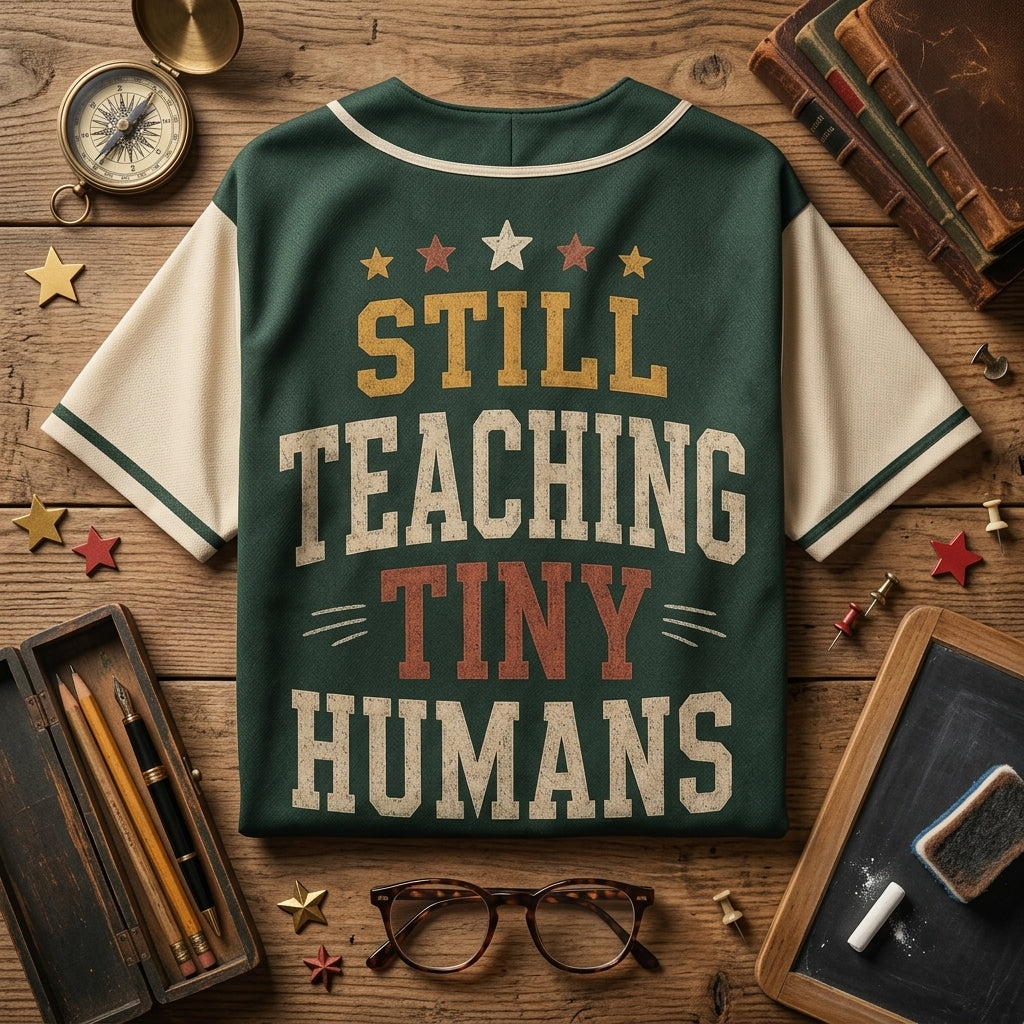 Personalized Seasoned Teacher Baseball Jersey - Custom Since Year Still Teaching Tiny Humans Athletic Shirt product view 5