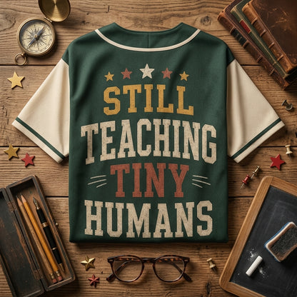 Personalized Seasoned Teacher Baseball Jersey - Custom Since Year Still Teaching Tiny Humans Athletic Shirt product view 5