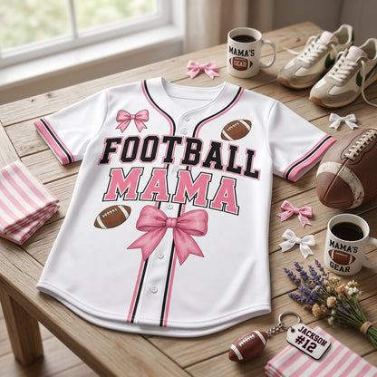 Personalized Football Mama Baseball Jersey - Custom Name and Number White & Pink Athletic Shirt for Moms