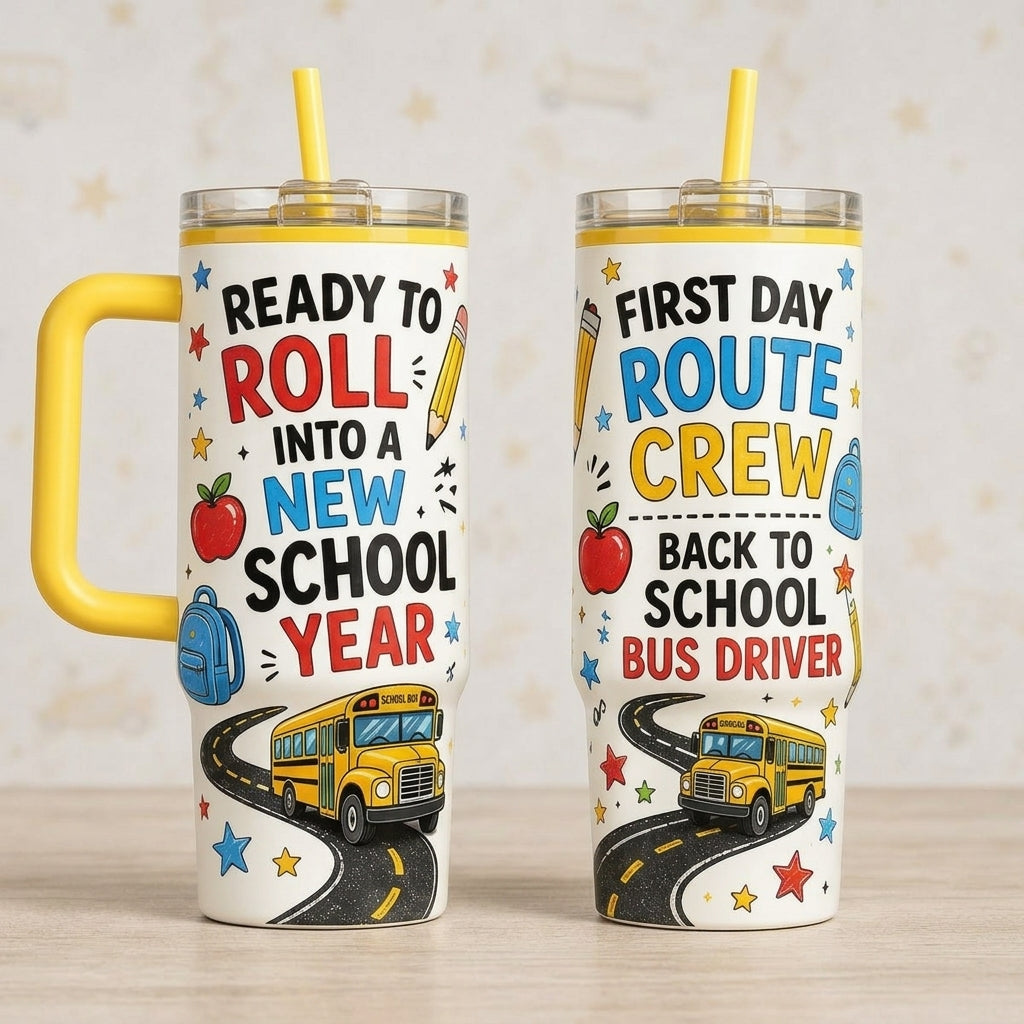 School Bus Driver 40oz Tumbler with Handle - Back to School Route Crew Appreciation Gift