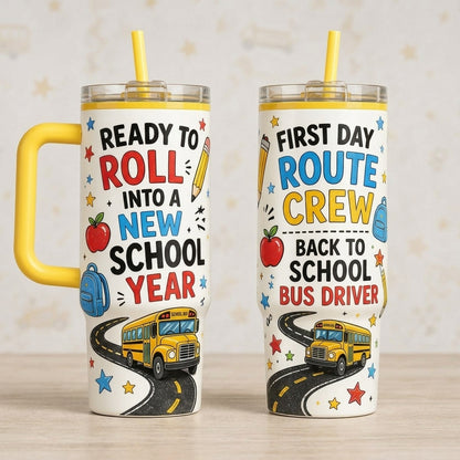 School Bus Driver 40oz Tumbler with Handle - Back to School Route Crew Appreciation Gift