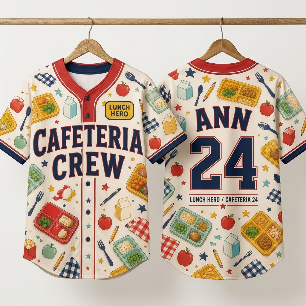 Personalized Cafeteria Crew Baseball Jersey - Custom Name & Number Lunch Hero School Staff Shirt