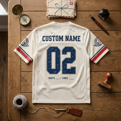 Personalized First Class Crew Postal Worker Football Jersey - Custom Name and Route Mail Carrier Gift