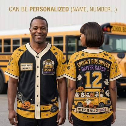 Personalized Spooky Bus Driver Halloween Baseball Jersey - Custom Name & Number My Bus Is Full Of Boos Graphic Shirt