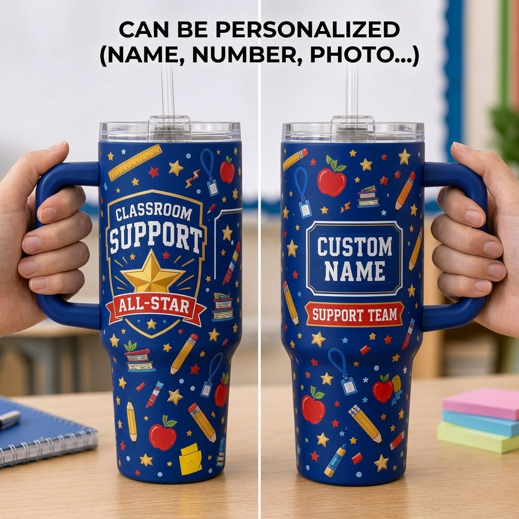 Personalized Classroom Support All-Star 40oz Tumbler with Handle - Custom Name School Staff Gift
