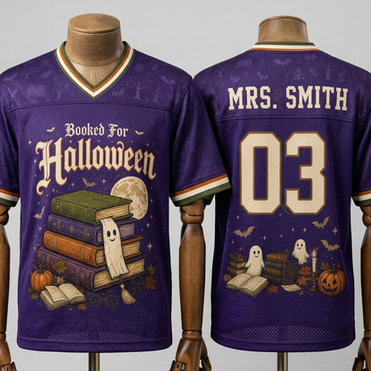 Personalized Booked For Halloween Football Jersey - Custom Name & Number Librarian Teacher Spooky Sporty Shirt