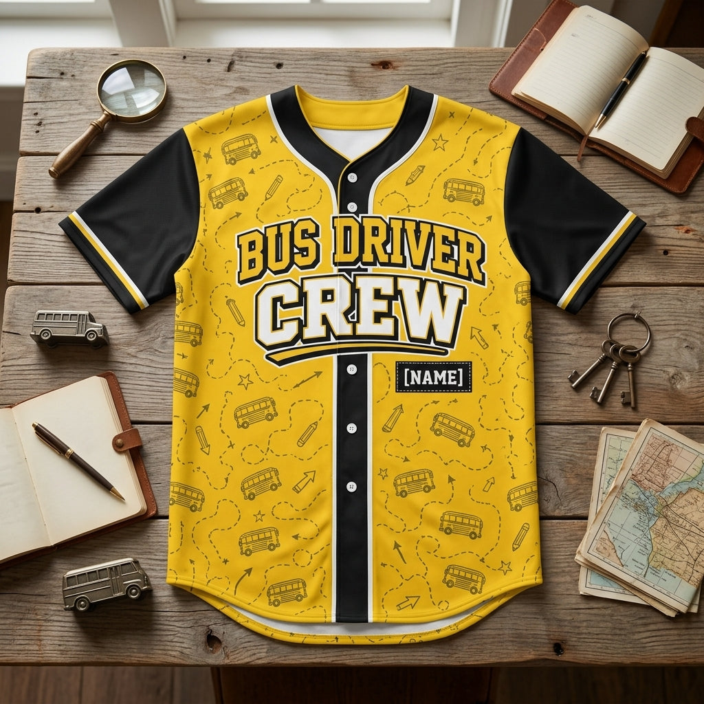 Personalized Bus Driver Crew Baseball Jersey - Custom Name & Year School Spirit Apparel