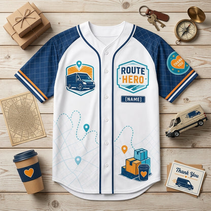 Personalized Route Hero Delivery Driver Baseball Jersey - Custom Name Appreciation Gift for Couriers - baseball jersey product view 4