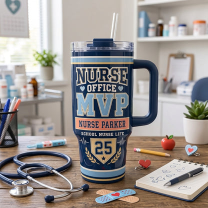 Personalized School Nurse MVP 40oz Tumbler with Handle - Custom Name Healthcare Gift