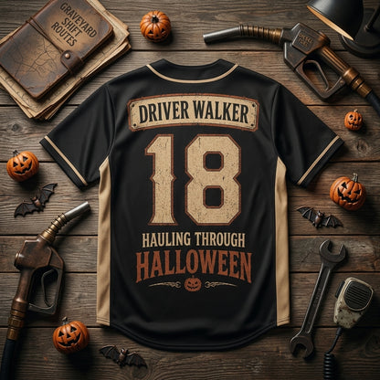Personalized Graveyard Shift Driver Halloween Baseball Jersey - Custom Name & Number Trucker Gift