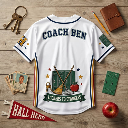 Personalized Hall Hero Custodian Baseball Jersey - Custom Name Back to School Gift for Janitors