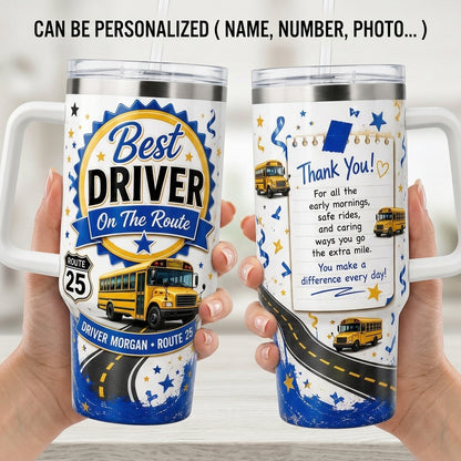 Personalized School Bus Driver 40oz Tumbler with Handle - Custom Name Appreciation Gift