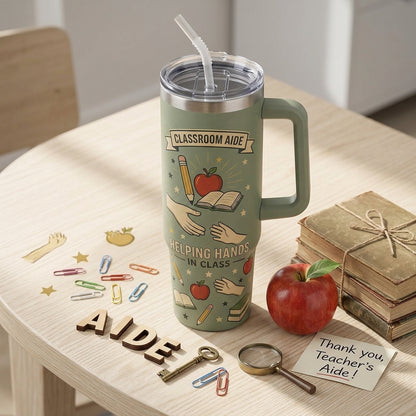 Personalized Paraprofessional & Classroom Aide 40oz Tumbler with Handle - Custom Name Teacher Assistant Gift