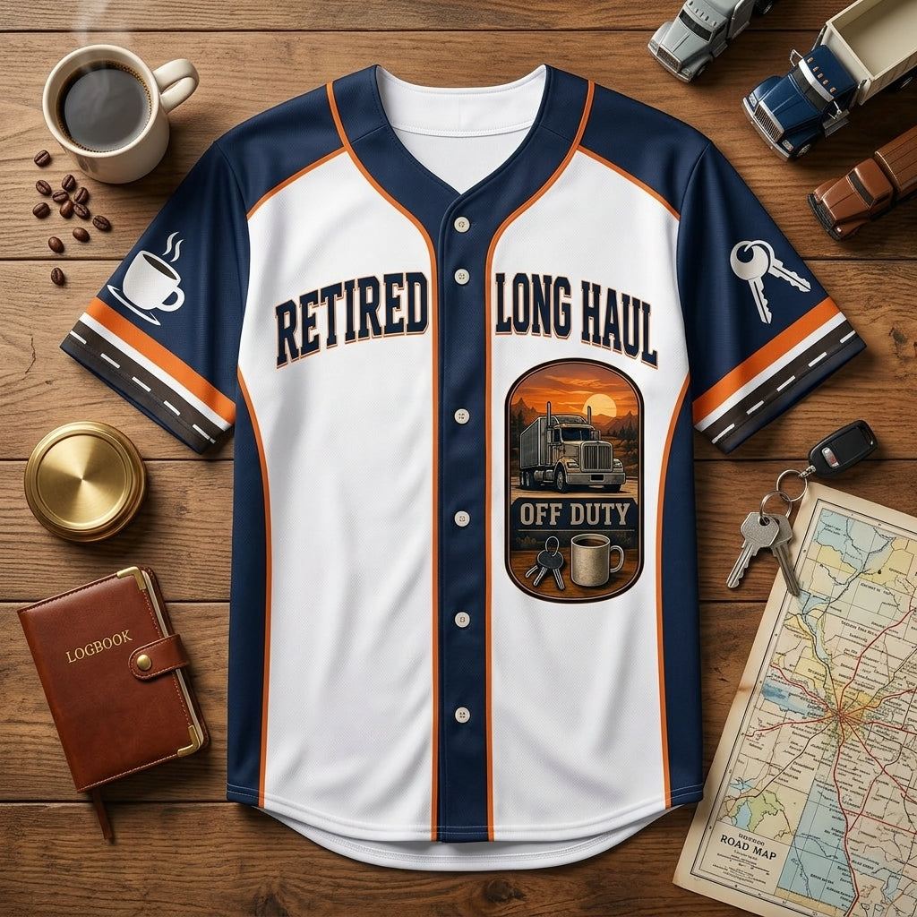 Personalized Retired Long Haul Trucker Baseball Jersey - Custom Name & Year Truck Driver Retirement Gift