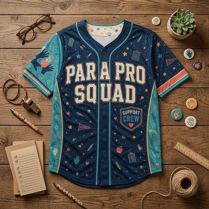 Personalized Para Pro Squad Baseball Jersey - Custom Name and Number School Support Staff Team Shirt