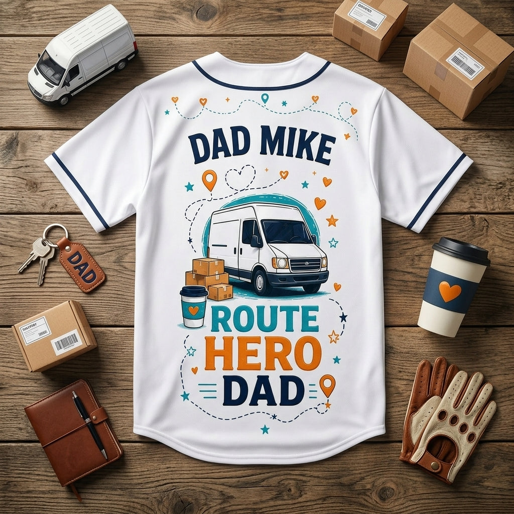 Personalized Delivery Driver Dad Baseball Jersey - Custom Name Route Hero Best Delivery Dad Ever Shirt