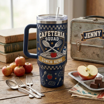 Personalized Cafeteria Squad Lunch Hero 40oz Tumbler with Handle - Custom Name School Staff Gift product view 3