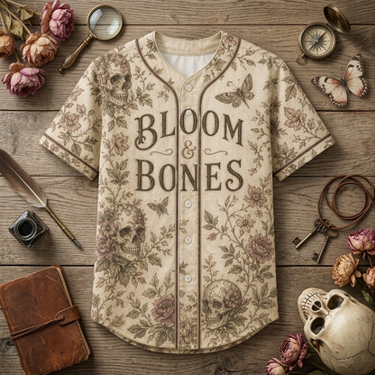 Personalized Bloom & Bones Vintage Gothic Skull and Floral Baseball Jersey - Custom Name Aesthetic Sportswear