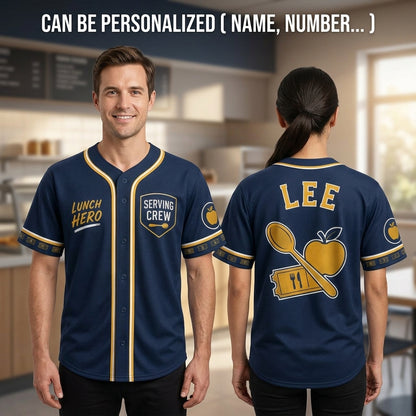 Personalized Lunch Hero School Cafeteria Baseball Jersey - Custom Name Serving Crew Gift for Lunch Ladies